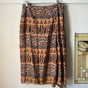 Vintage Stonebridge patchwork style wrap midi skirt with 3 button detail